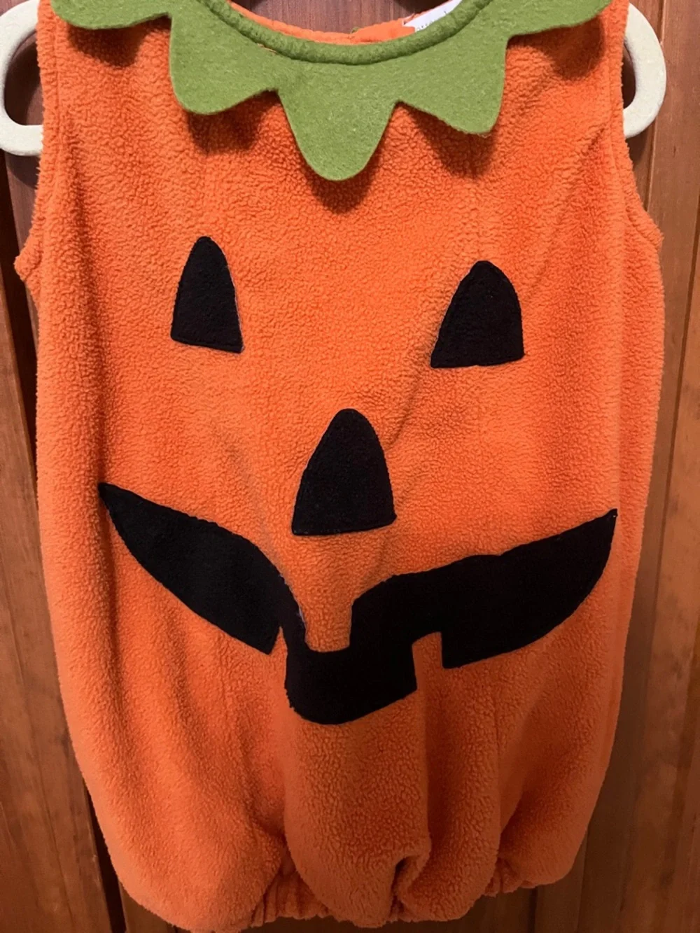 Pottery Barn Kids Orange Pumpkin Costume with Green Collar and Hat | Sz. 12-24m - Picture 4 of 14